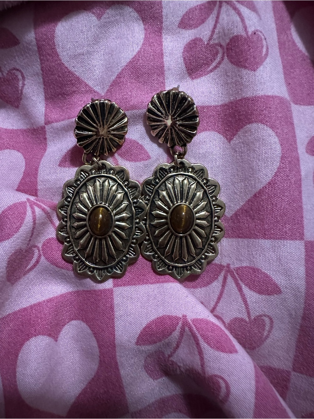 Buckle Gold-Tone Drop Earrings with Brown Center Stones